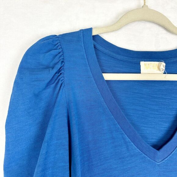 Nation LTD Danika Flounce Dress Size Medium Workman Blue Cotton - Picture 6 of 9